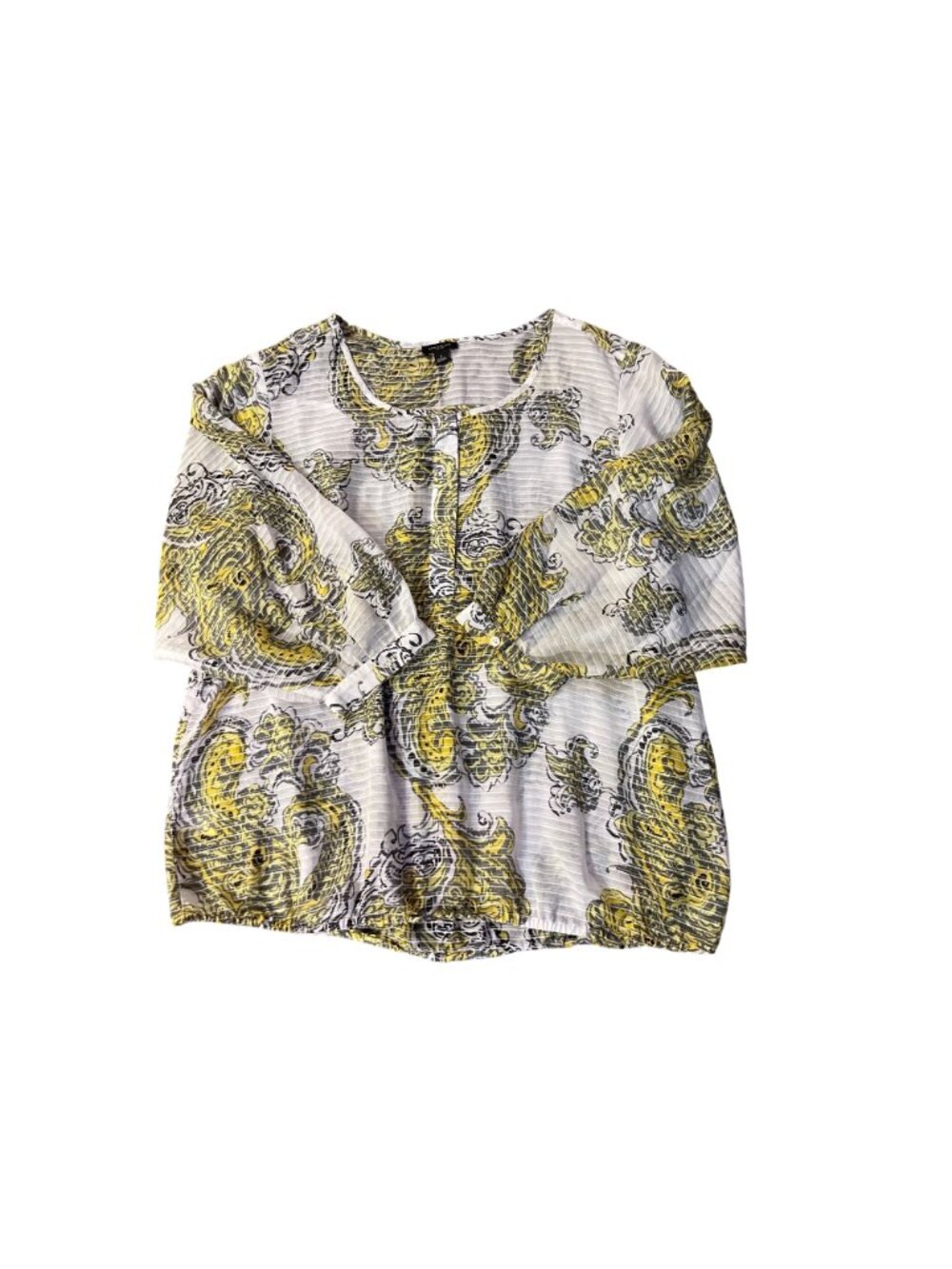 Ann Taylor Paisley Blouse Womens L Yellow Gray Sheer Used - Picture 3 of 15